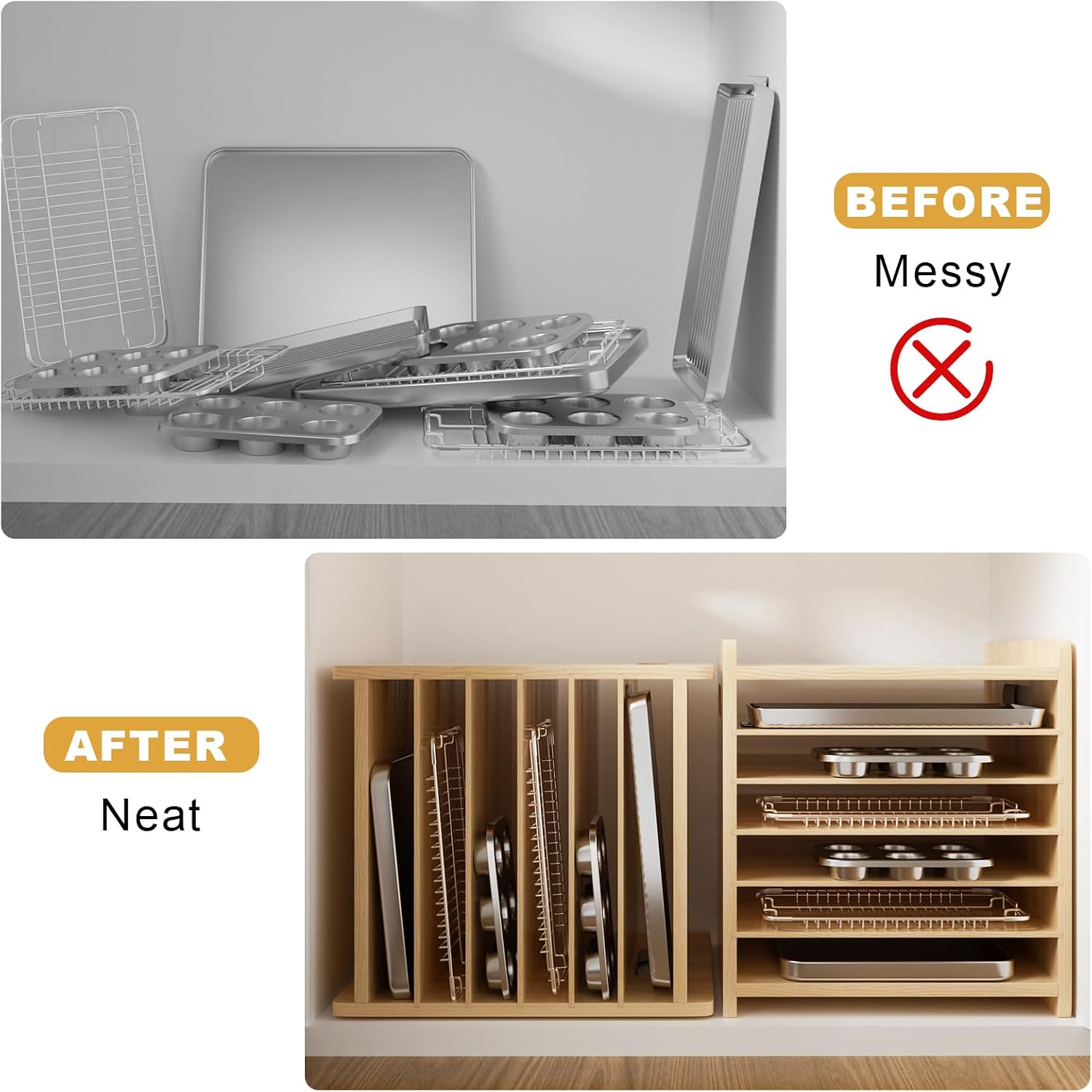 منظم خشبي لصواني الخبز، حامل ع - مراجعة Kitchen Baking Sheet Organizer وسعره