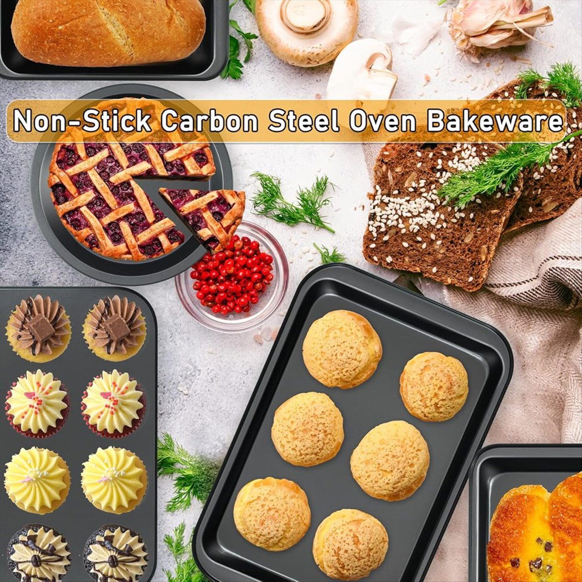 طقم أدوات خبز غير لاصق من 5 قط - مراجعة Kitchen Baking Pan Set وسعره